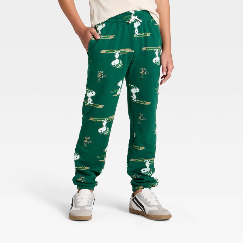 Boys' Snoopy Ski School Fleece Graphic Jogger Pants - Green XS