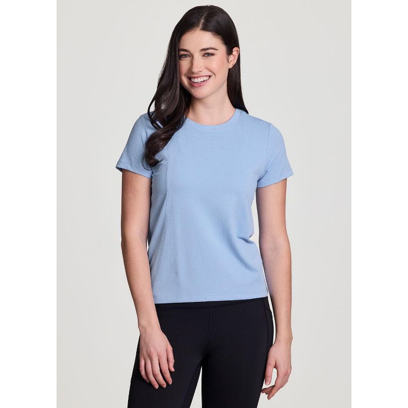 RBX Active Athletic Nylon Blend Textured Jacquard Mesh Short Sleeve Workout T-Shirt - Sky Blue,S