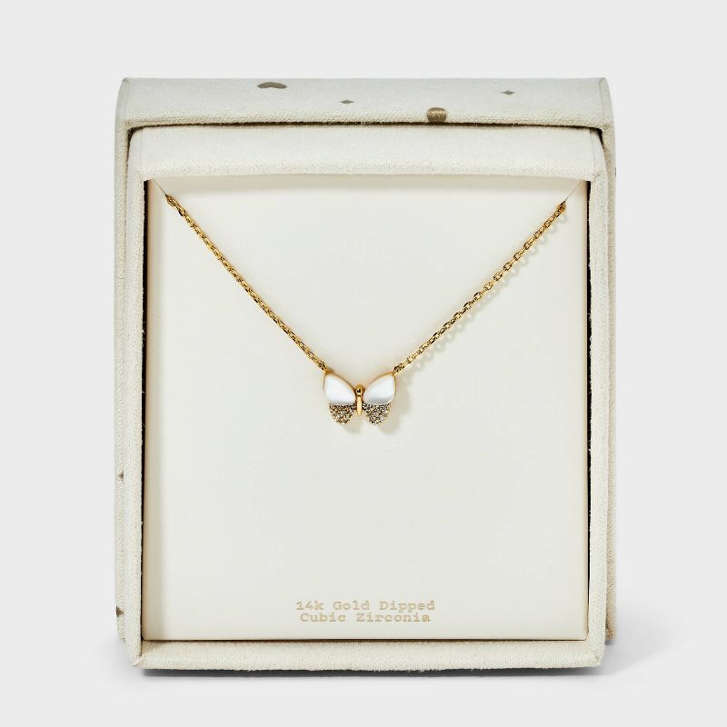 14K Gold Dipped Cubic Zirconia Mother of Pearl Butterfly Necklace - A New Day™ Gold
