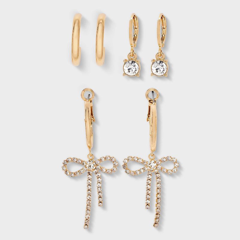 Rhinestone Earring Set 3 pc - Wild Fable™ Gold