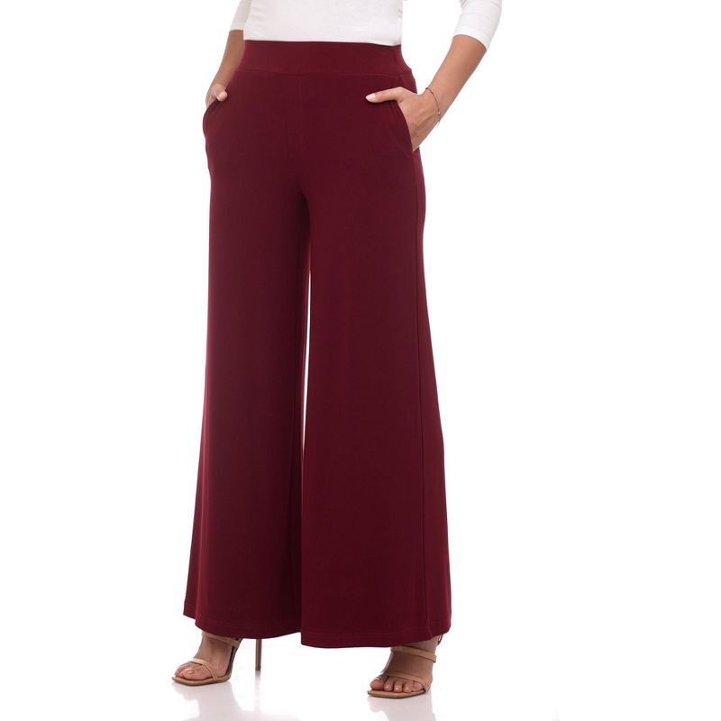 Rekucci Women's Travel Collection Elegant Wide Leg Pant - Burgundy, X-Large