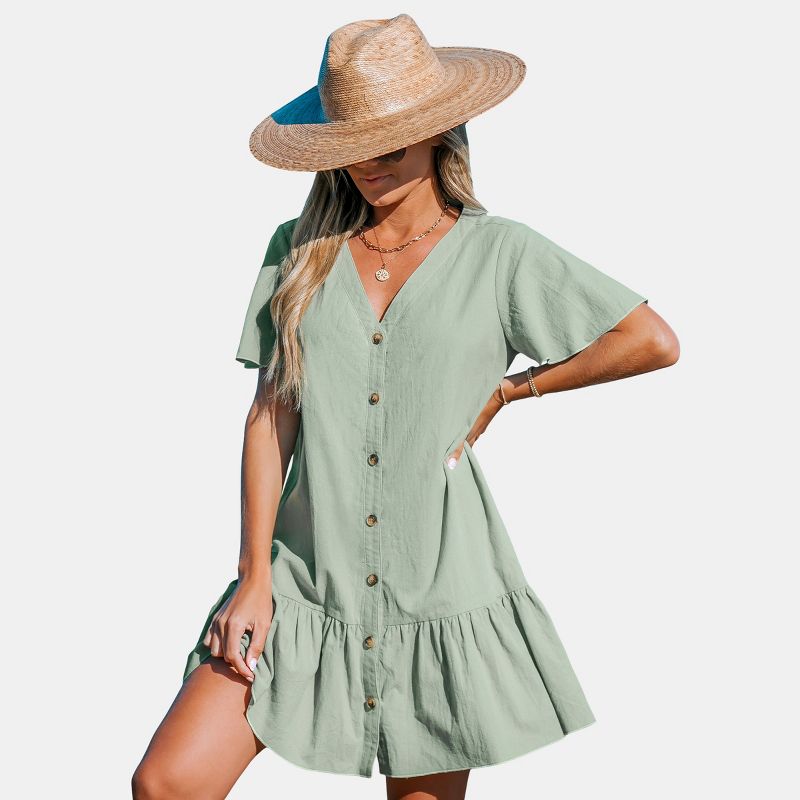 Women's V-Neck Flounce Mini Dress - Cupshe-S-Green