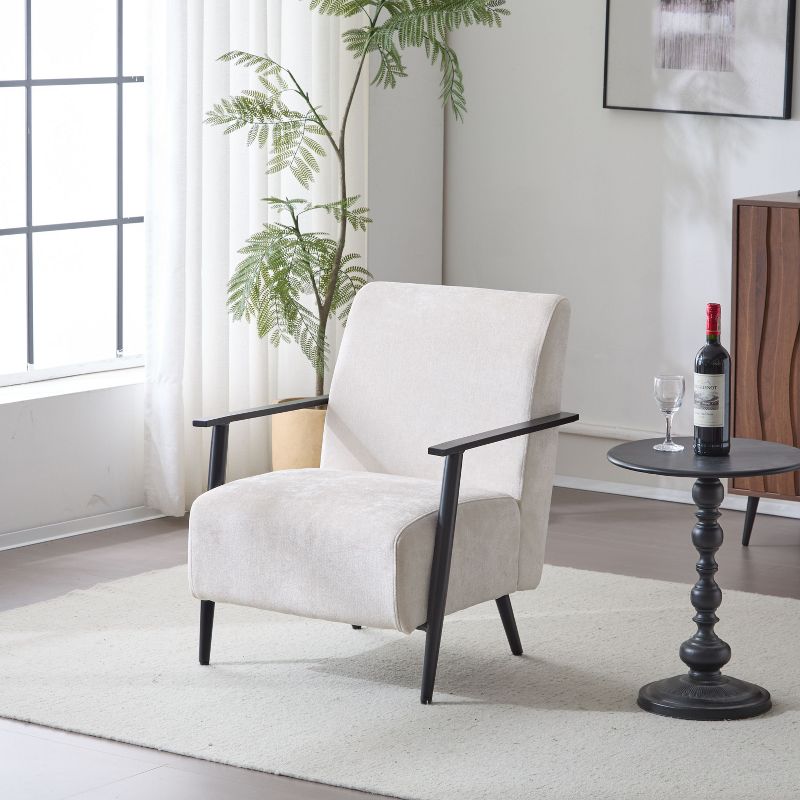 PAGED Modern Accent Chair, Arm Chair with Backrest and Metal Frame, Upholstered Reading Chair for Bedroom, Living Room Furniture, Beige