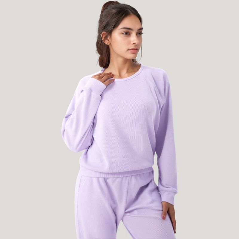 Anna-Kaci Active Women's Long Sleeve Crew Neck Fashion Pullover Top with Relaxed Fit and Ribbed Cuffs - Small, Purple