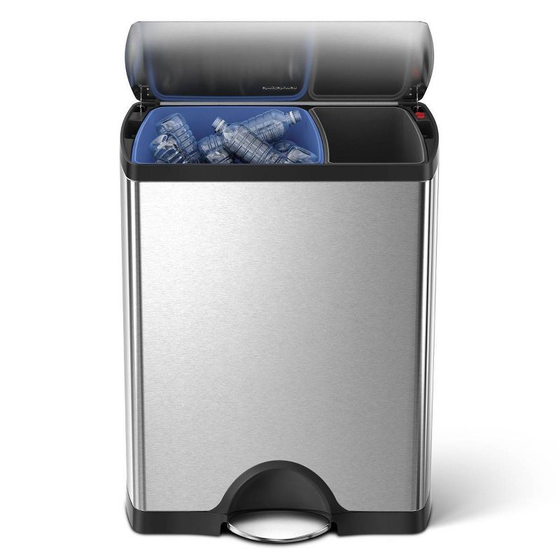simplehuman 46L Dual Compartment Kitchen Step Trash Can & Recycler Stainless Steel Garbage Can with Fingerprint Proof Finish