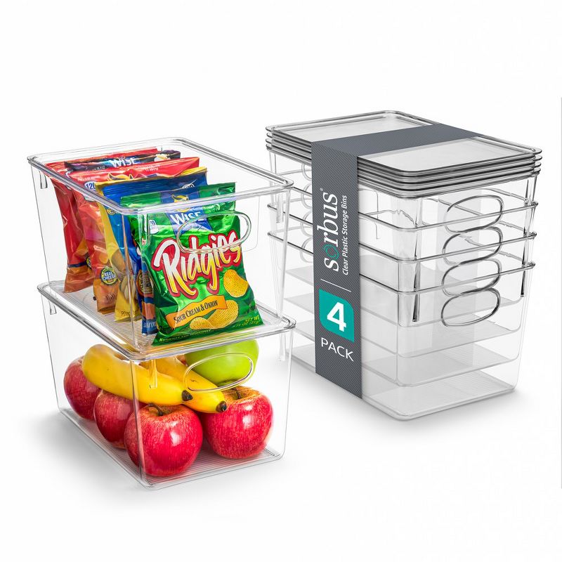 Sorbus Large Plastic Storage Bins with Lids - for Kitchen Organization, Pantry/Storage Organizers, Fridge Organizer - Clear Storage Bins (4 pack)