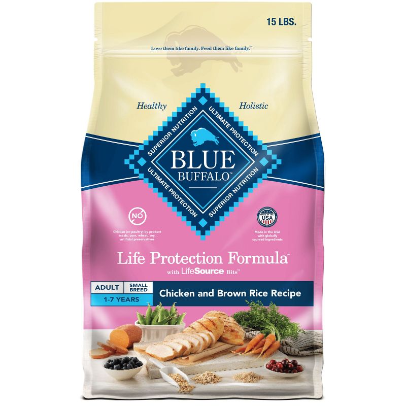 Blue Buffalo Life Protection Formula Natural Adult Small Breed Dry Dog Food, Chicken and Brown Rice - 15lbs