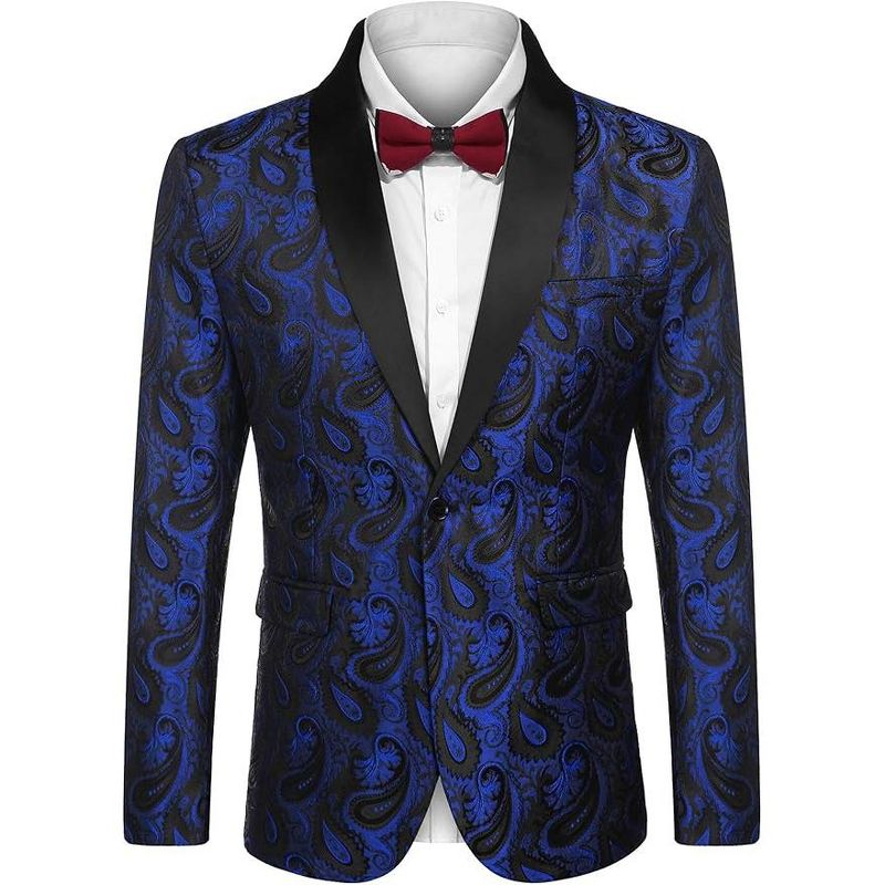COOFANDY Mens Floral Paisley Suit Jacket Blazer Blue XL