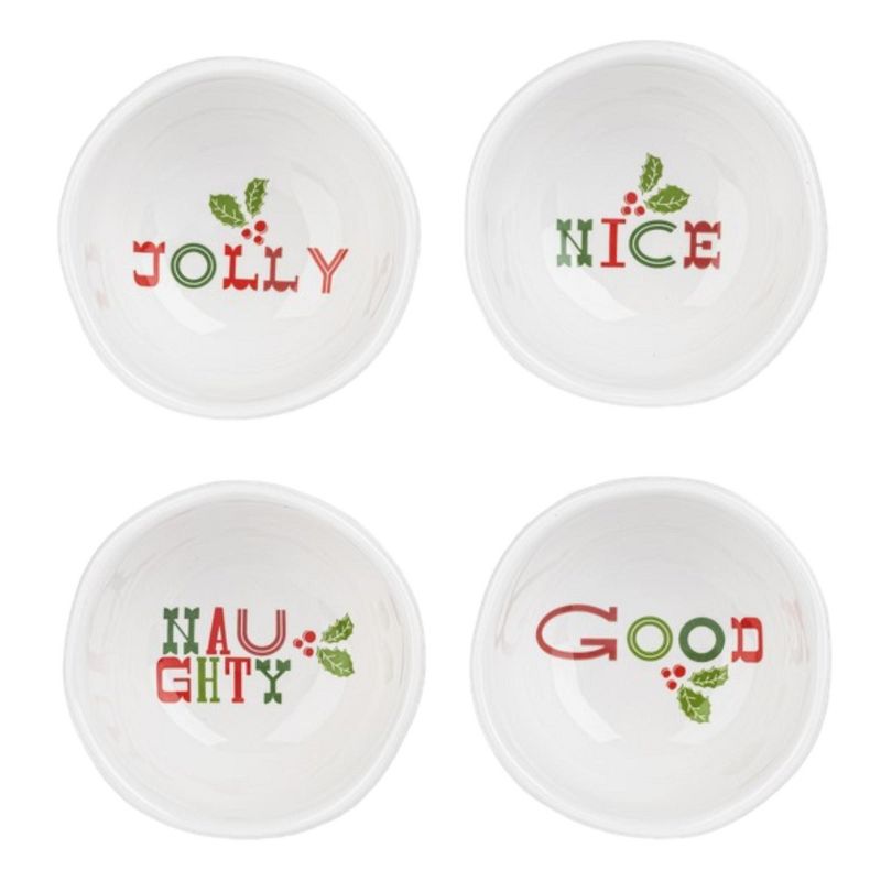 Ganz Holiday Ceramic Tidbit Decoration Bowls, Nice, Good, Naughty, & Jolly (Pack of 4)