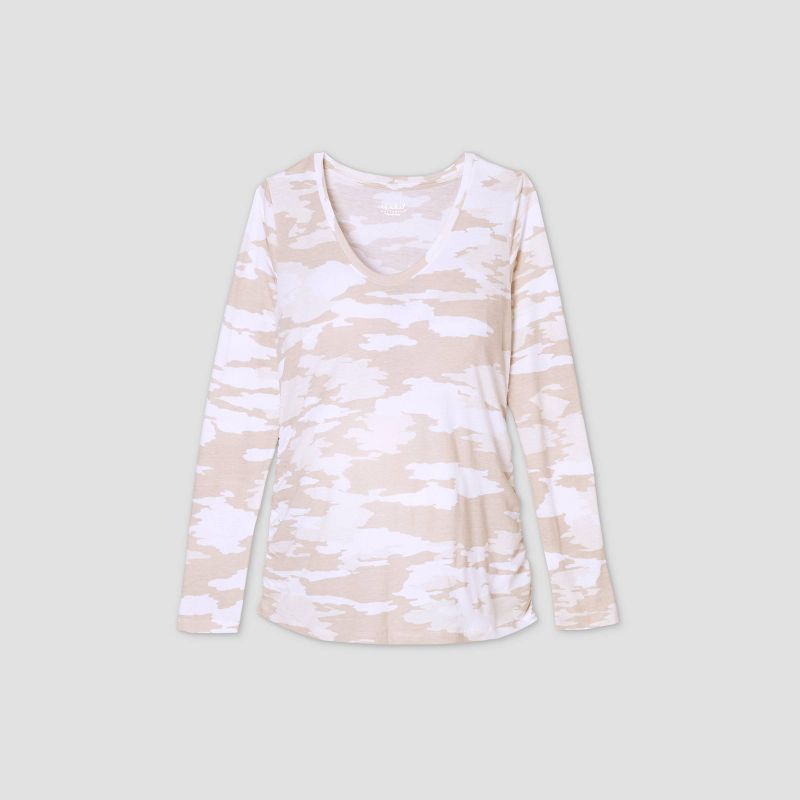 Long Sleeve Scoop Neck Side Shirred Maternity T-Shirt - Isabel Maternity by Ingrid & Isabel™ Oatmeal Camo Print L: Cotton Modal Blend, Olive