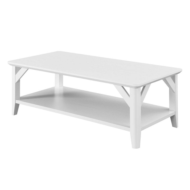 Winston Coffee Table with Shelf White: Rustic Farmhouse Living Room Furniture, Rectangle, Open Shelves, Wood Composite