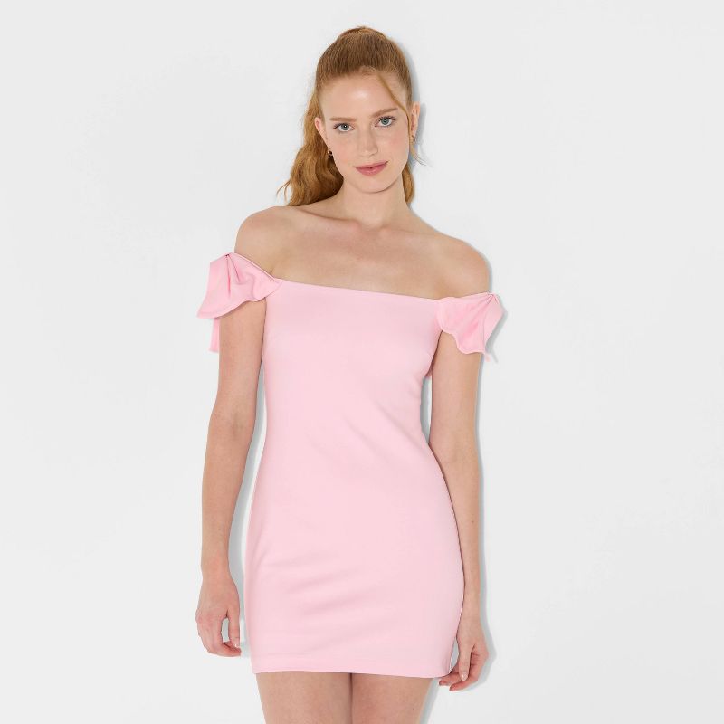 Women's Bow Short Sleeve Mini A-Line Dress - Wild Fable™ Light Pink XL
