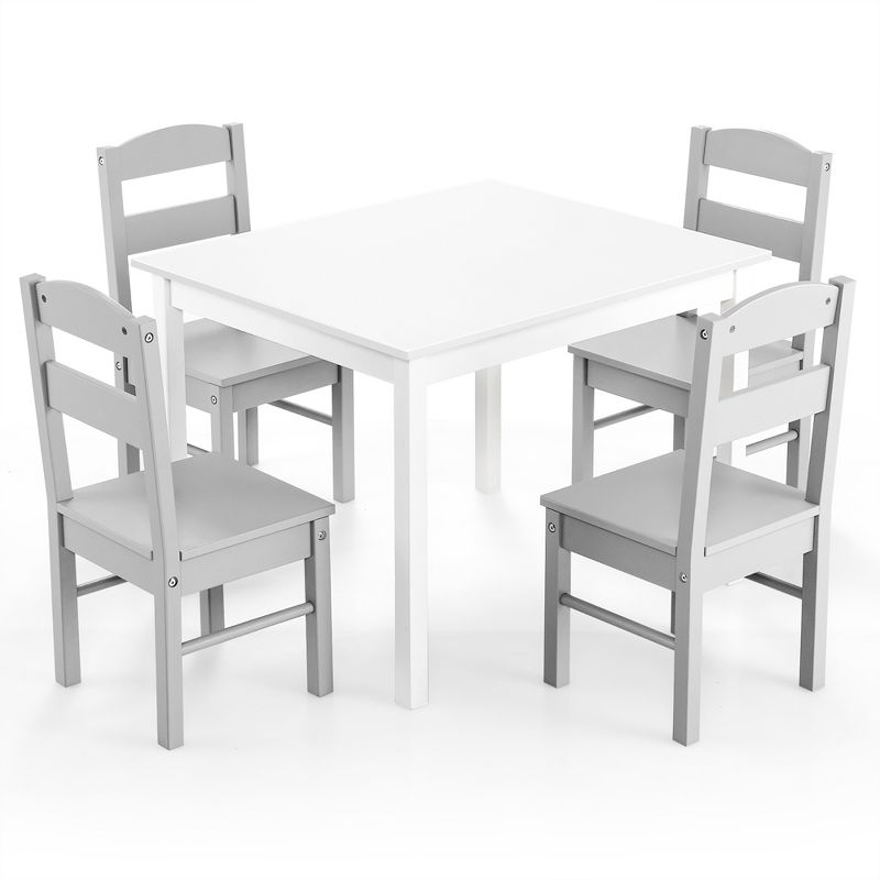 Costway Kids 5 Piece Table & Chair Set Wooden Children Activity Playroom Furniture Gift