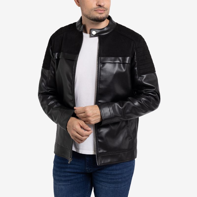 X RAY Mens Motorcycle PU Leather Jacket With Faux Shearing Liningin BLACK/BLACK Size Medium