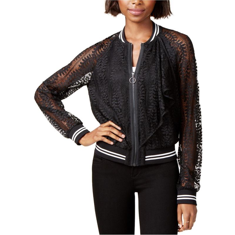 Rachel Roy Womens Lace Bomber Jacket, black, Small