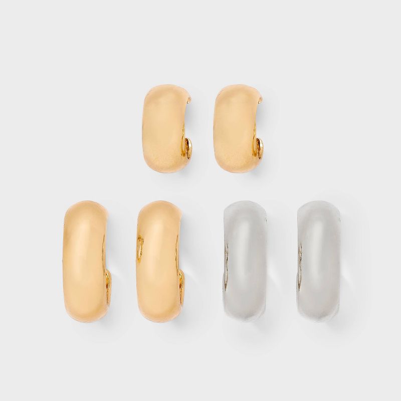 Rhodium Classic Hoop Earring Set 3pc - A New Day™ Gold