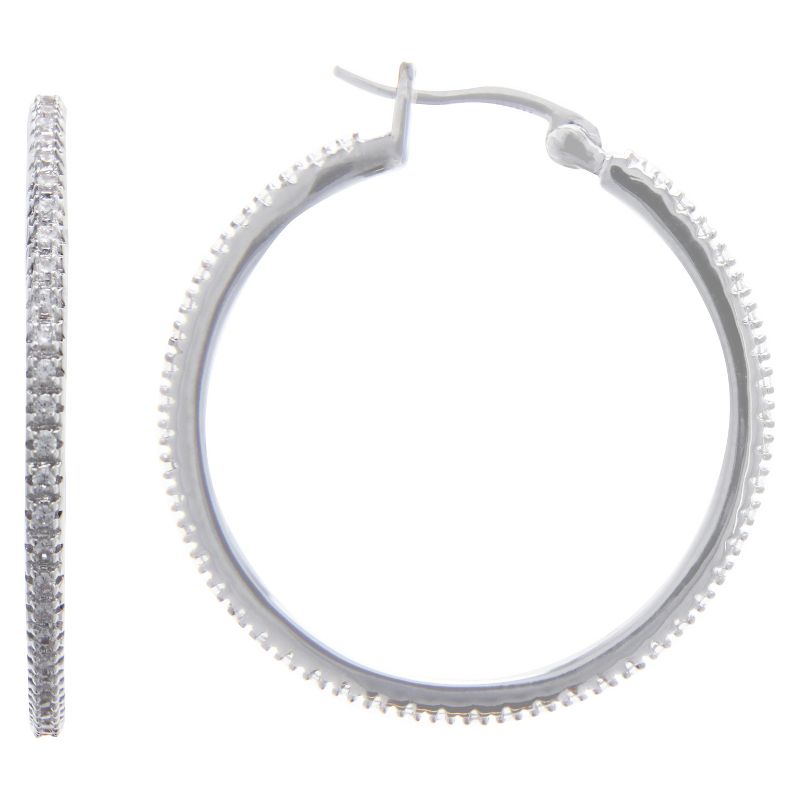 Cubic Zirconia Hoop Earrings Plated Brass Oval - A New Day™ Silver: Polished Nickel-Free Jewelry