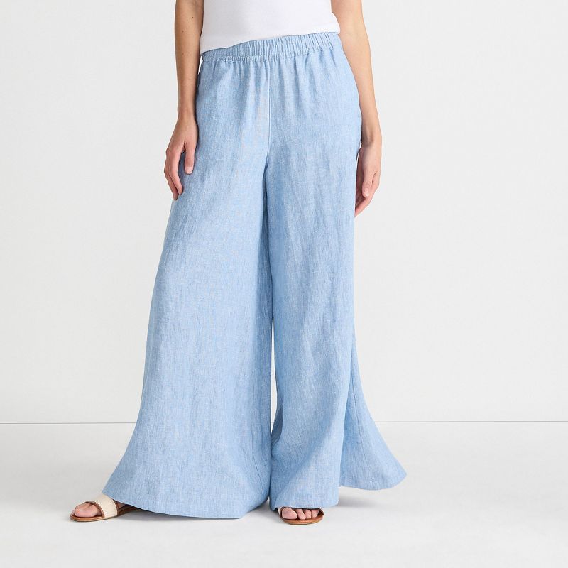Lands' End Women's Linen High Rise Palazzo Pants - Set Bottom - X Large - Soft Blue Linen