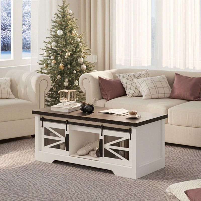 47 Inch Lift Top Coffee Tables with Storage & Sliding Barn Doors, Farmhouse Wood Cocktail Table, Living Room Furniture for Apartments, Black