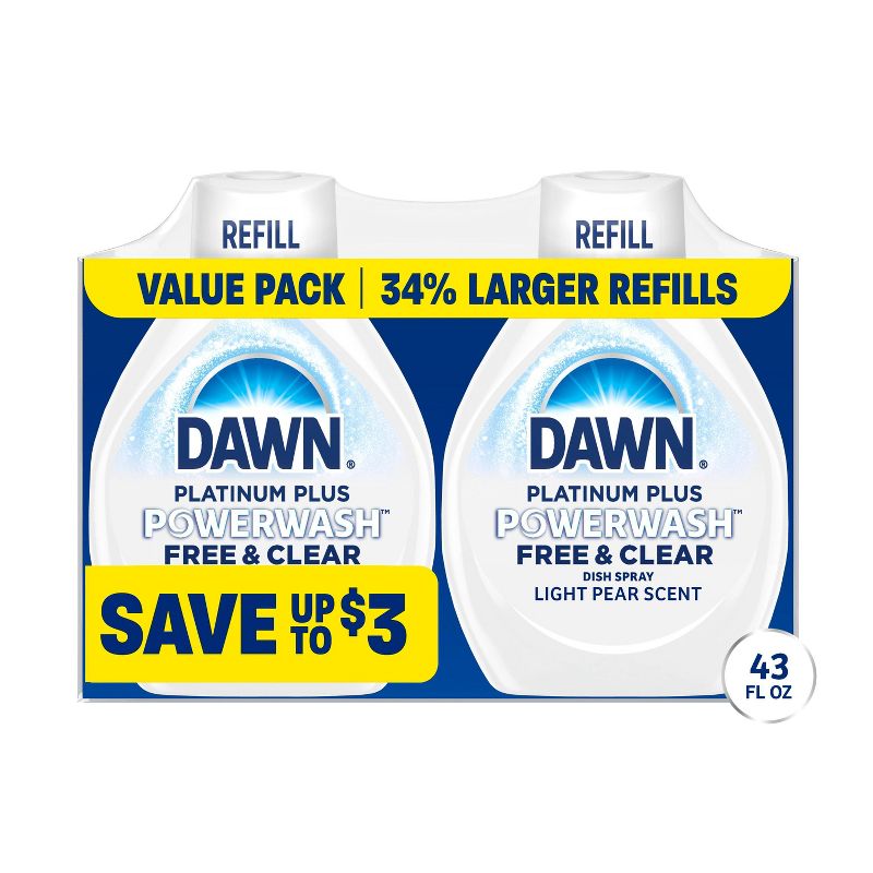 Dawn Platinum Plus Powerwash Dishwasher Detergent - Free & Clear Refill - 2ct