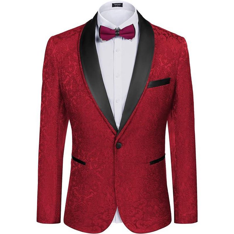 COOFANDY Men's Floral Tuxedo Suit Jacket Slim Fit Dinner Jacket Party Prom Wedding Blazer Jackets Red M