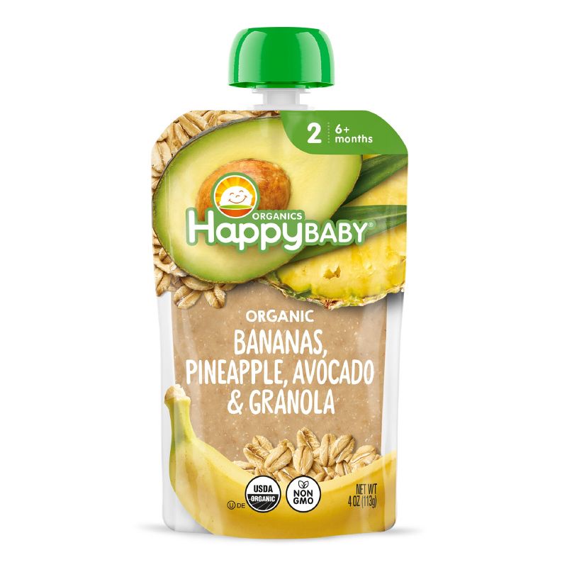 Happy Baby Organic Bananas, Pineapple, Avocado & Granola Baby Food Pouch - 4oz