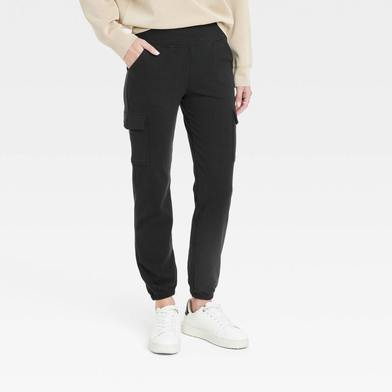 Women's Relaxed Fit Super Soft Cargo Joggers - A New Day™ Black S: Slash Pocket, Wide Waistband, Ankle Length