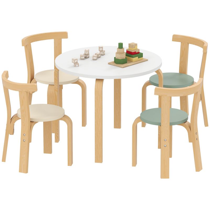 Qaba Kids Table and Chairs Set, 5 Piece Wooden Toddler Table and 4 Chairs Set for Kids Arts, Crafts, Drawing, Read, for Playroom, Nursery, Green