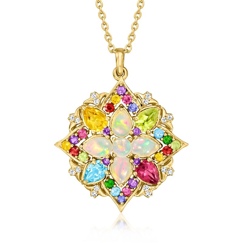 Ross-Simons Opal and 2.03 ct. t.w. Multi-Gemstone Pendant Necklace in 18kt Gold Over Sterling Size 18