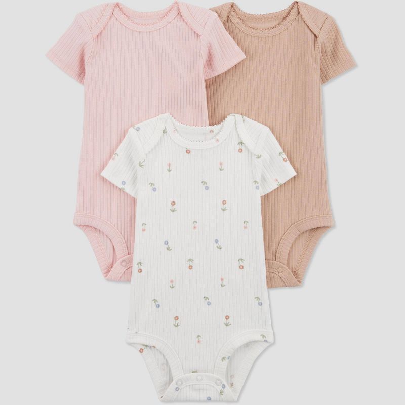 Carter's Just One You® Baby Girls' 3pk Floral Bodysuit - White/Pink/Ivory Newborn: Crotch Snap