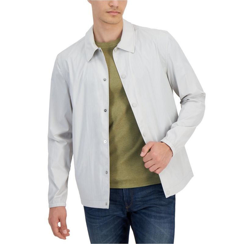 Michael Kors Mens Solid Shirt Jacket, silver, XX-Large