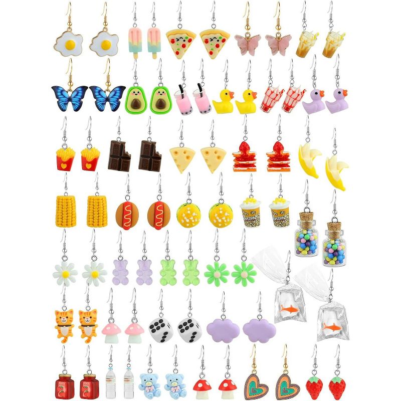 SmallRig 36 Pairs Funky Drop Earrings Set, Cute Mushroom Bear Cat Flower Dangle Jewelry for Teens