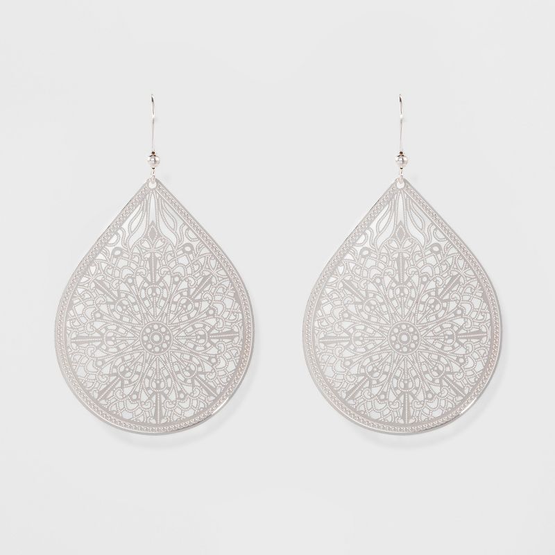 Fashion Drop Earring Filigree - A New Day™ Silver: Nickel-Free Metal, Post Closure, 2.4" Length