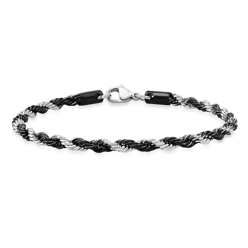 Steeltime Men's two tone black ip and stainless steel rope chain bracelet