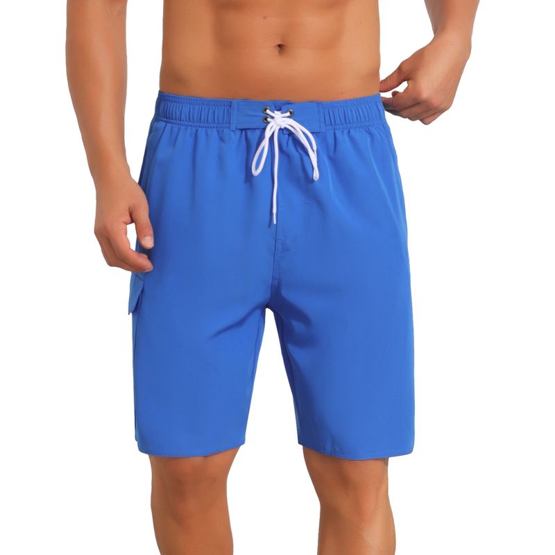 INSPIRE CHIC Men's Multiple Pockets Drawstring Waist Summer Board Shorts 36 Blue