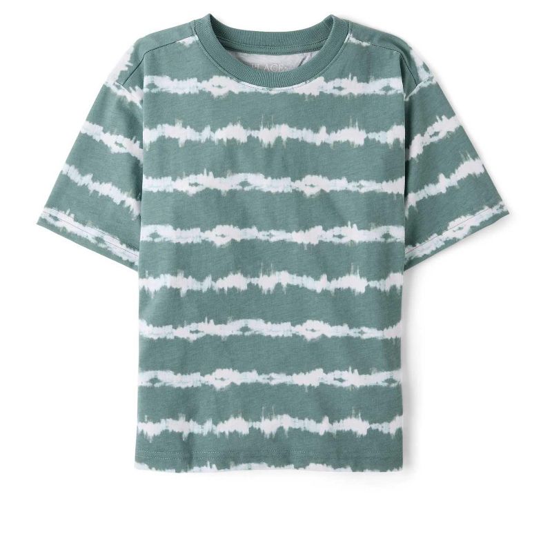 The Children's Place Boys Short Sleeve Tie Dye Striped Tee Green XL (14)