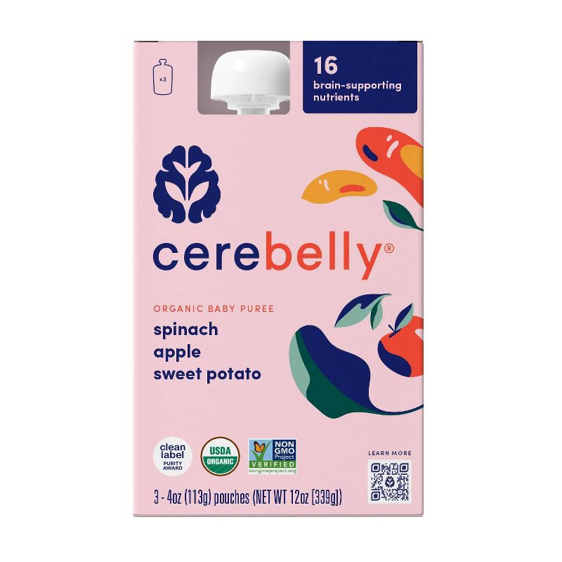Cerebelly Spinach Apple Sweet Potato Baby Meals Multipack - 4oz/3pk