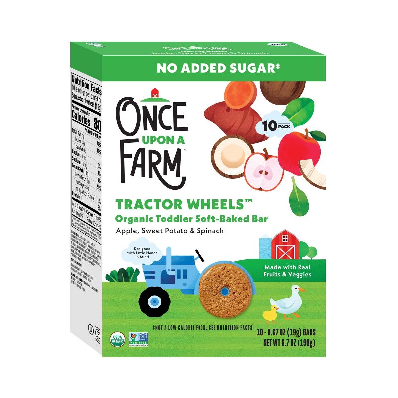 Once Upon a Farm Tractor Wheel Bar Baby Snacks - Apple, Sweet Potato & Spinach - 1.5oz/10ct