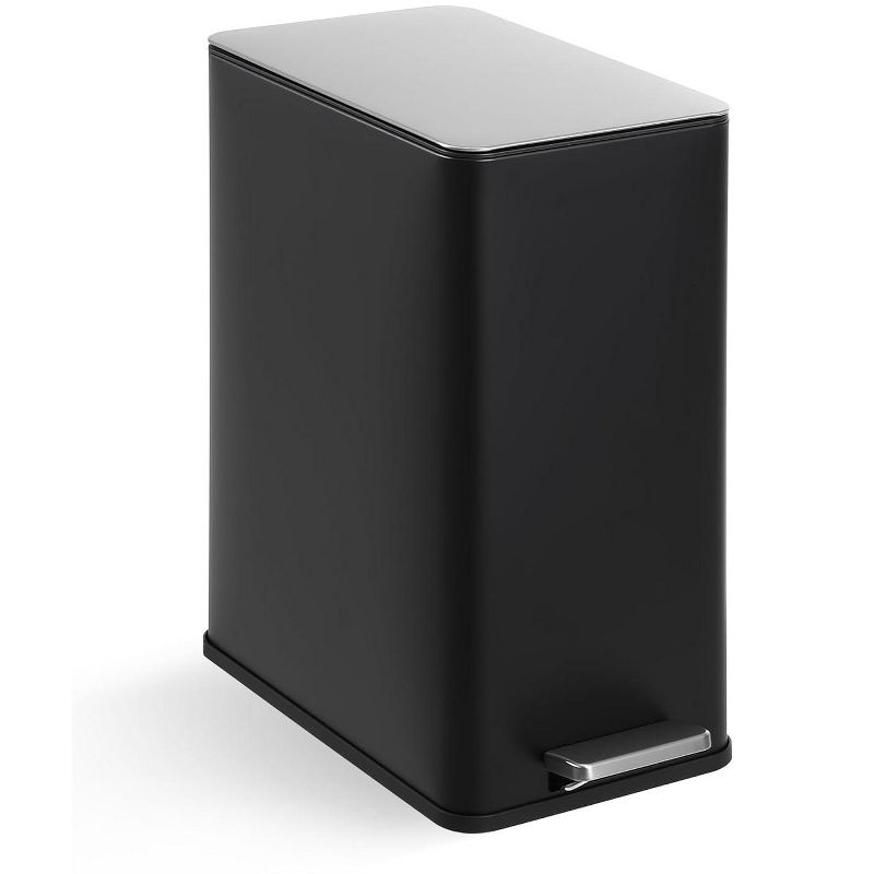 15L Step Trash Can Stainless Steel with Soft-Close Lid, 4 Gallon Slim Kitchen/Bathroom Garbage Bin in Black