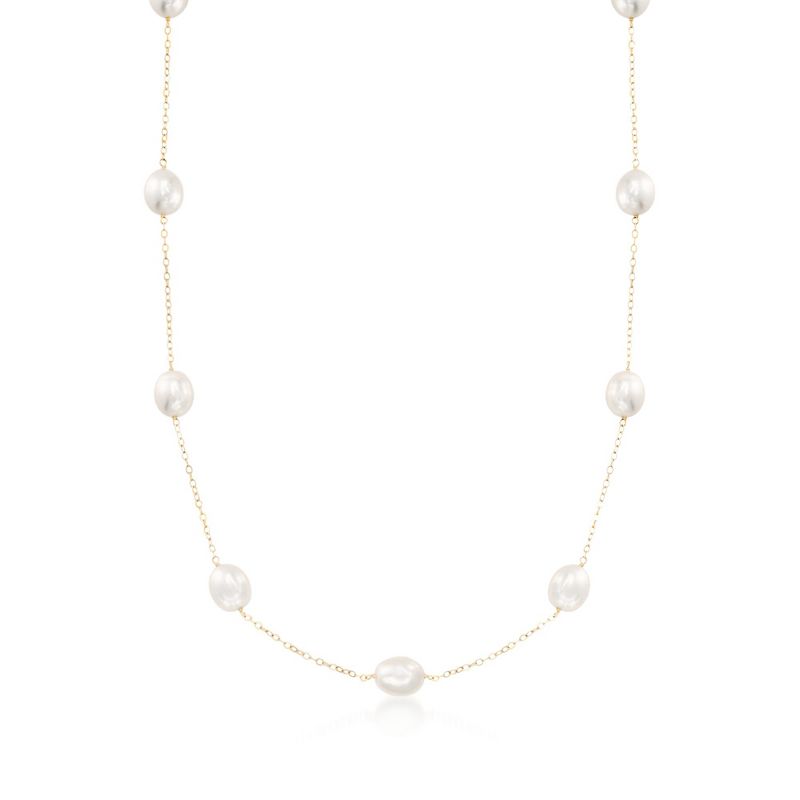 Ross-Simons 8-8.5mm Cultured Pearl Station Necklace in 14kt Yellow Gold Size 18