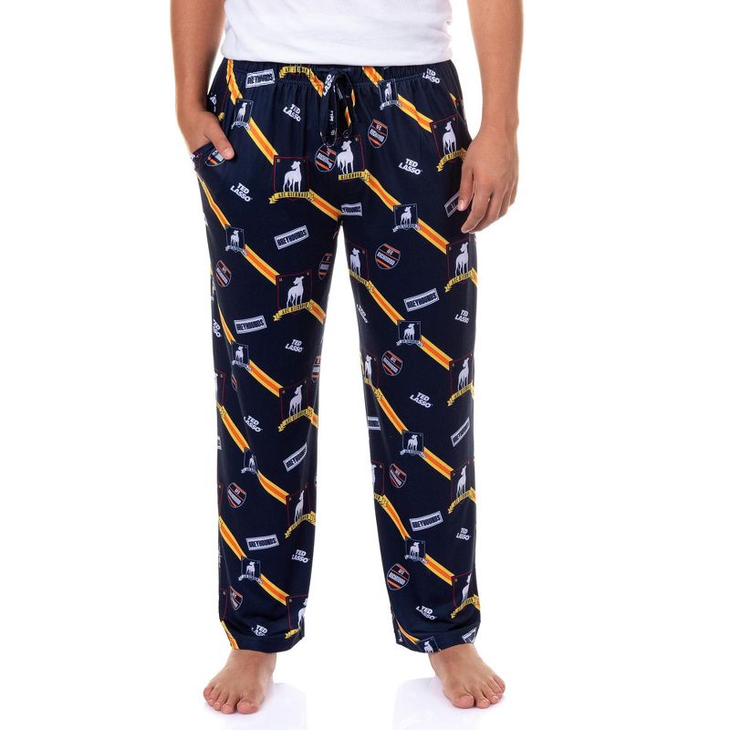 Ted Lasso Men's Pajama Pants AFC Richmond All-Over Print Logo Loungewear Sleep Bottoms (X-Large)