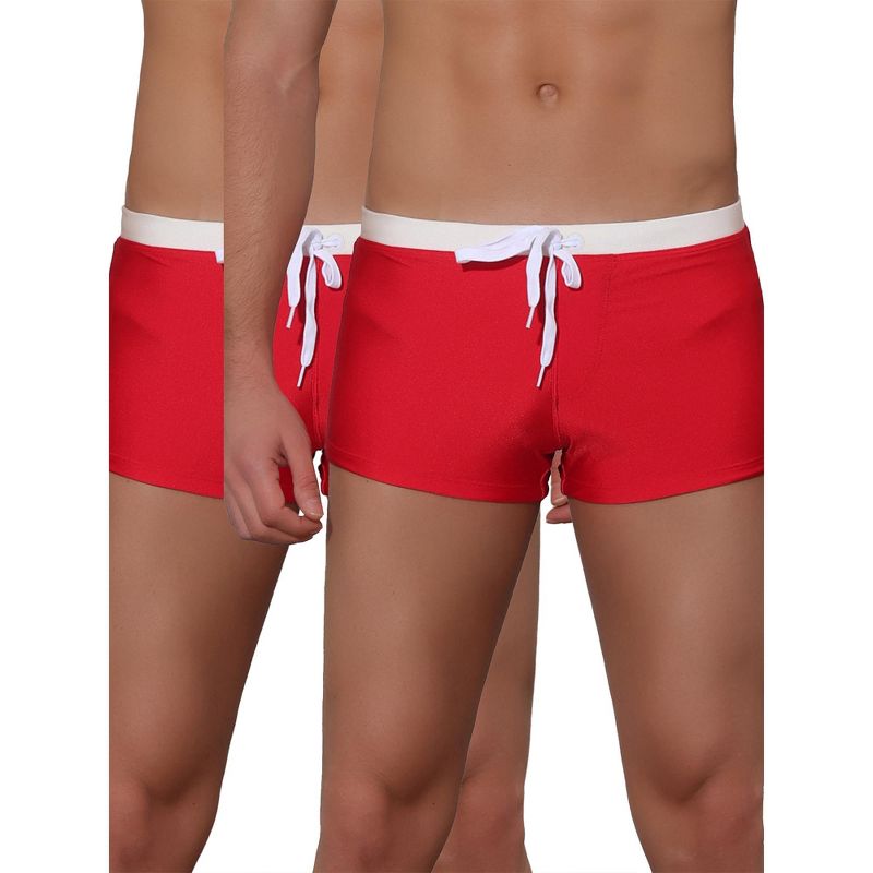 Lars Amadeus Men's Solid Color Elastic Waist Summer Pool Swimwear Shorts 2 Packs Red 32