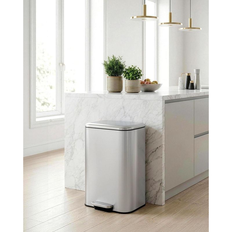 13 gal Kitchen Trash Can, Stainless Steel Garbage Can with Soft-Close Lid with Removable Inner Bucket, Recycling Bin for Living Room, Office