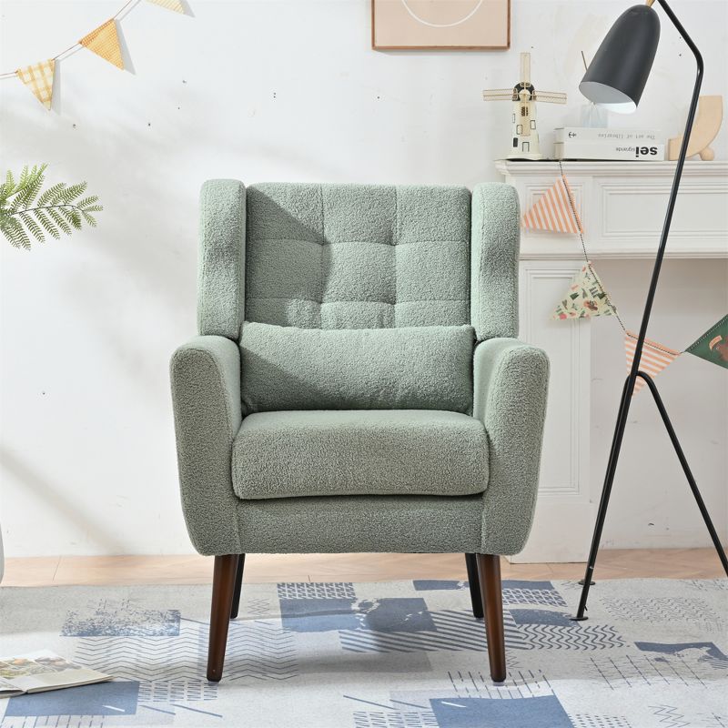 TiramisuBest Modern Accent Chair, Chenille Upholstered Armchair with Pillow, Soft Padded Lounge Chair, Solid Wood Legs, Light Green