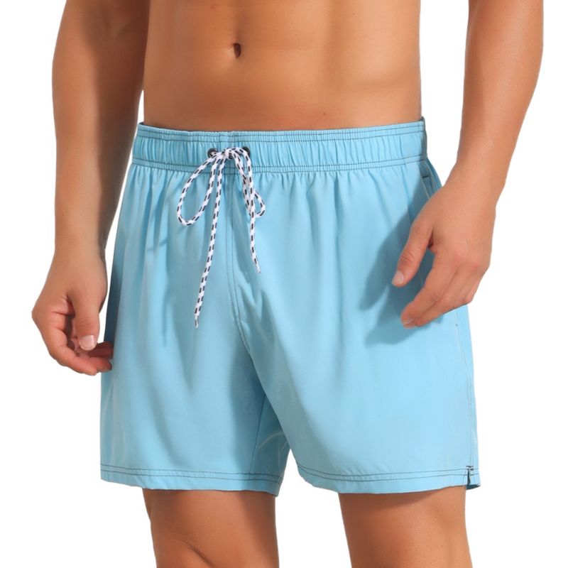 INSPIRE CHIC Men's Solid Drawstring Waist Stretch Liner Pool Beach Shorts 32 Light Blue