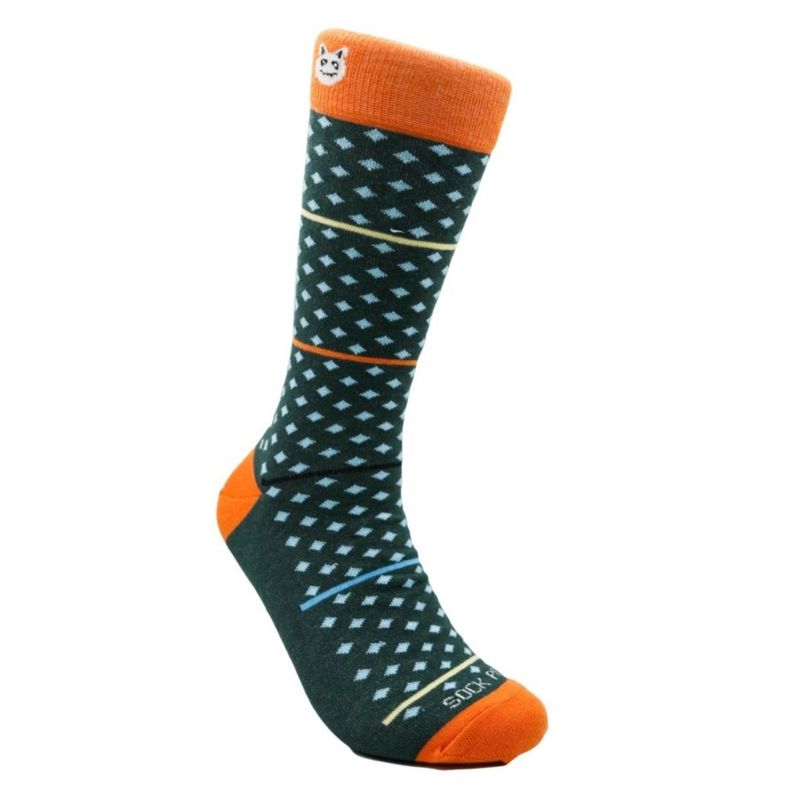 Dark Olive Green with Blue Diamonds Patterned Office Socks from the Sock Panda (Men's Sizes, Adult Large)