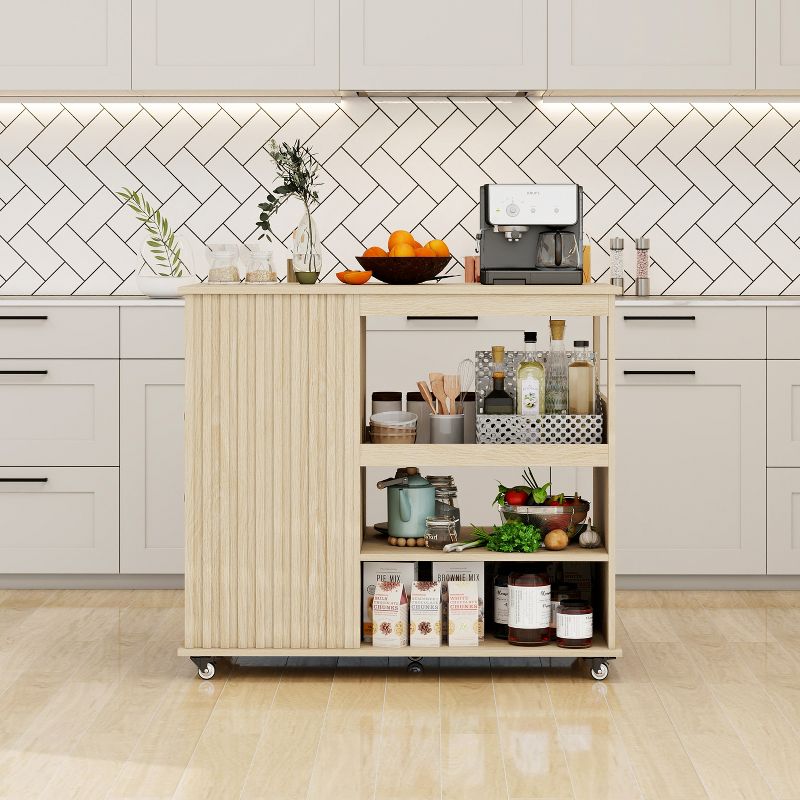 TIRAMISUBEST Modern Kitchen Island with Storage Drawer Wine Rack Lockable Casters,Kitchen Cart for Kitchen,Dining Room