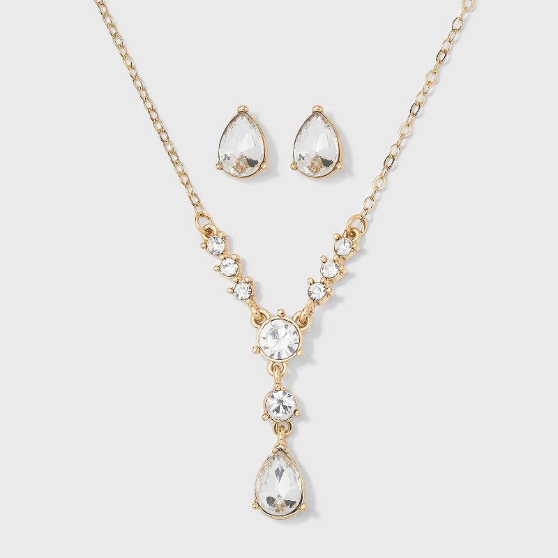 Teardrop Stone Earring and Necklace Set 2pc - A New Day™ Gold