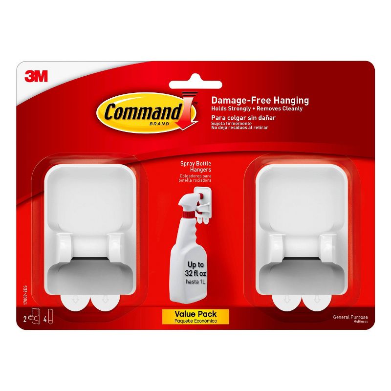 Command 2 Hangers/4 Strips per pk Spray Bottle Hangers White: Plastic Cleaning Tools & Accessories, Bottle Holder