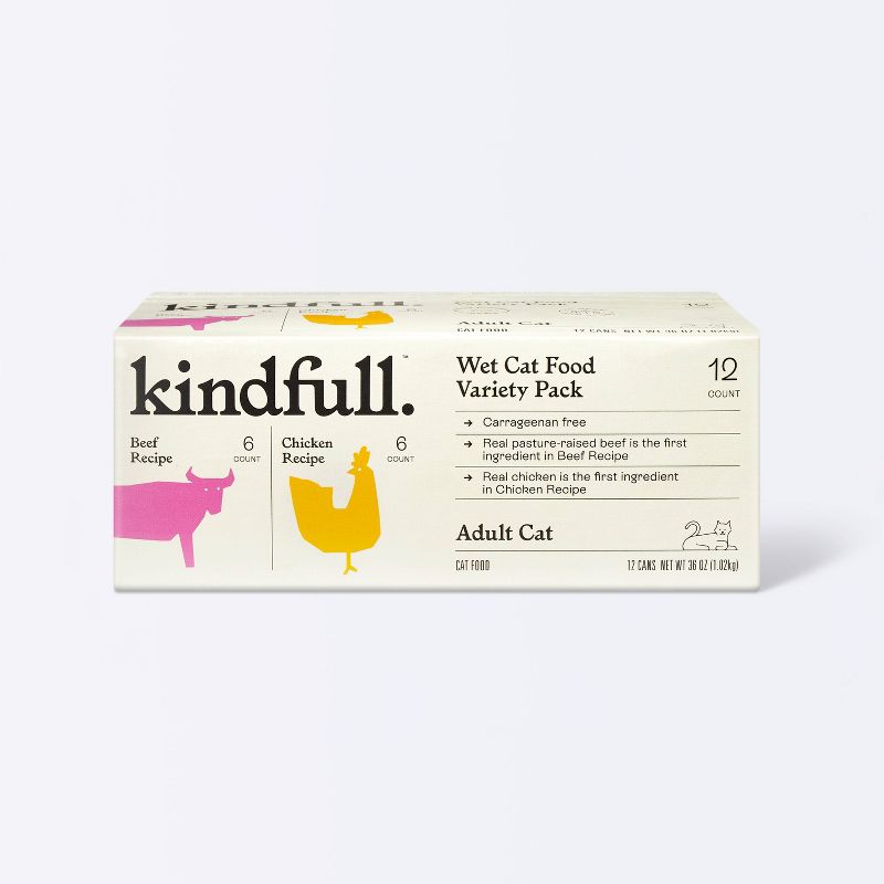 Chicken and Beef Pate Variety Pack Wet Cat Food - Kindfull™ 36oz/12ct